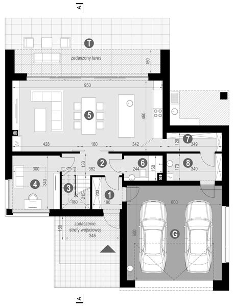 Projekt domu NewHouse 786 - rzut parteru, dom liczy 3 pokoje, 2 łazienki i wc