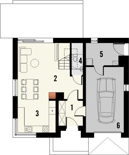 Projekt domu Krajobrazy 132 - rzut parteru, dom liczy 3 pokoje, 2 łazienki i wc