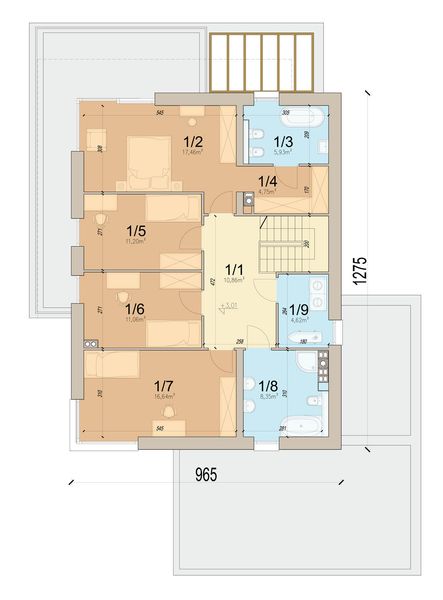 Projekt domu Perfetto modern - rzut 1 piętra, dom liczy 5 pokoje, 3 łazienki i wc