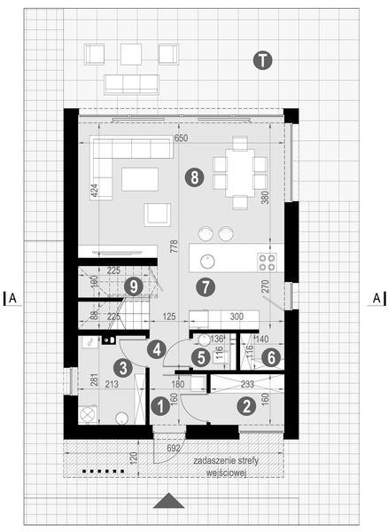 Projekt domu NewHouse 751 w1 - rzut parteru, dom liczy 3 pokoje, 2 łazienki i wc