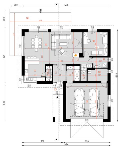 Projekt domu D462 - rzut parteru, dom liczy 4 pokoje, 3 łazienki i wc