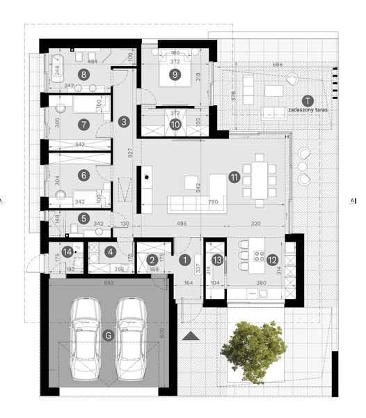 Projekt domu Homekoncept 138 wariant 02 - rzut parteru, dom liczy 3 pokoje, 2 łazienki i wc
