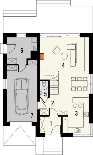 Projekt domu Krajobrazy 126 - rzut parteru, dom liczy 3 pokoje, 2 łazienki i wc
