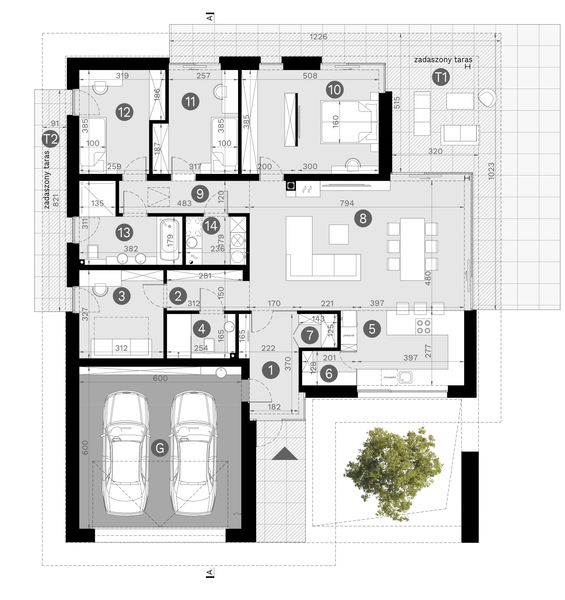 Projekt domu Homekoncept 133 wariant 02 - rzut parteru, dom liczy 4 pokoje, 2 łazienki i wc