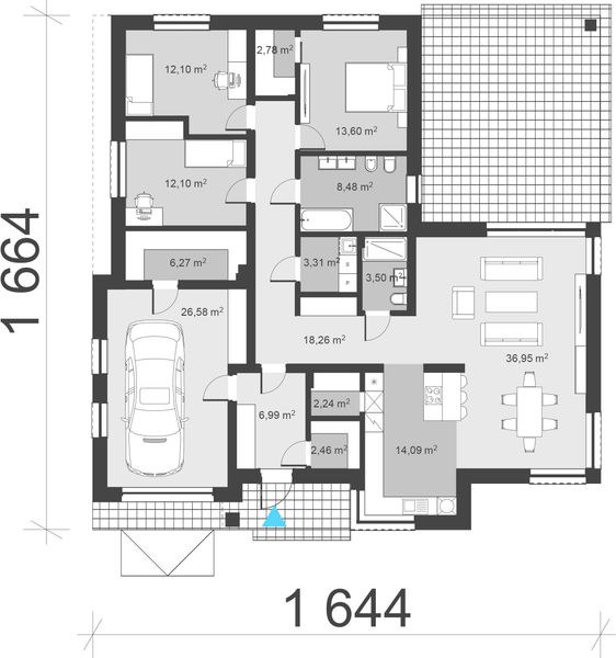 Projekt domu uA51v1 - rzut parteru, dom liczy 3 pokoje, 2 łazienki i wc
