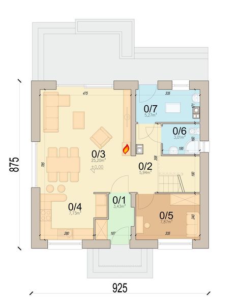 Projekt domu Tamarillo 9 - rzut parteru, dom liczy 4 pokoje, 2 łazienki i wc