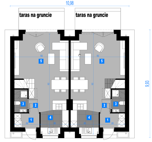Projekt domu Frigg 1 [2M] - rzut parteru, dom liczy 6 pokoje, 4 łazienki i wc