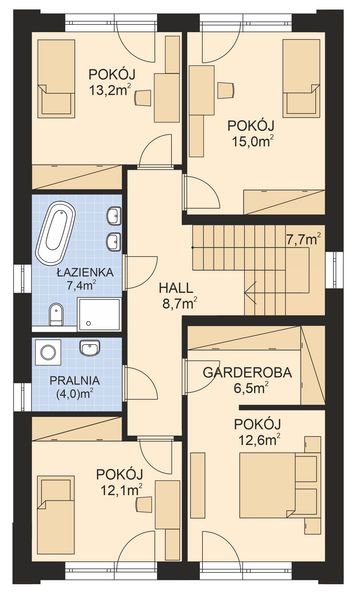 Projekt domu APS 358 ECO - rzut poddasza, dom liczy 4 pokoje, 2 łazienki i wc