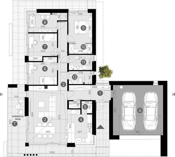 Projekt domu HomeKoncept 145 G2 - rzut parteru, dom liczy 3 pokoje, 2 łazienki i wc