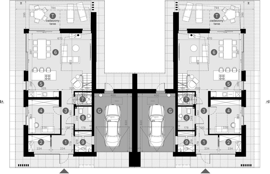 Projekt domu HomeKoncept 166 G1 B - rzut parteru, dom liczy 4 pokoje, 2 łazienki i wc