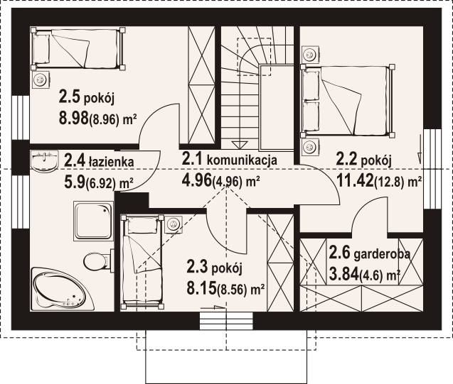 Projekt domu Hebdowice aa 70 - rzut poddasza, dom liczy 4 pokoje, 2 łazienki i wc