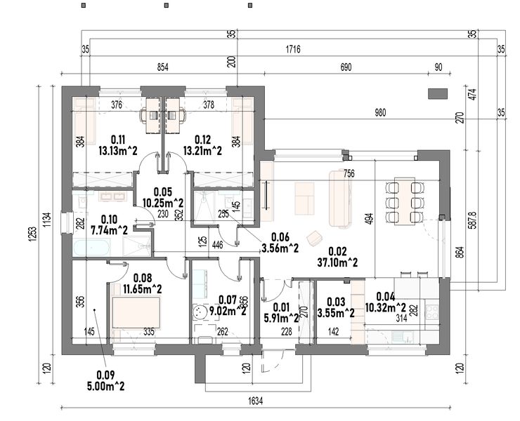 Projekt domu Luna 3 - rzut parteru, dom liczy 3 pokoje, 2 łazienki i wc