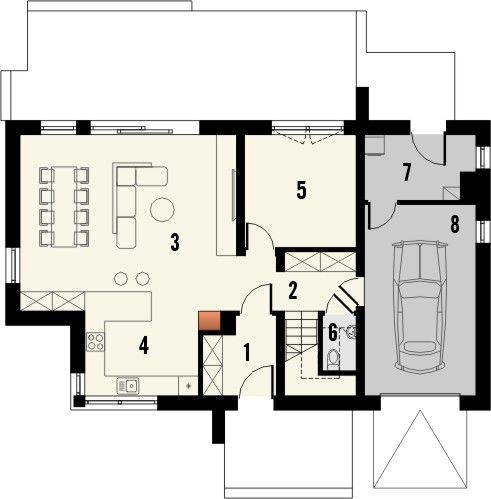 Projekt domu Studio 139 - rzut parteru, dom liczy 4 pokoje, 2 łazienki i wc
