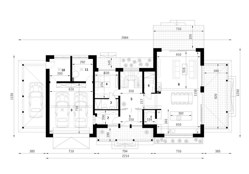 Projekt domu FarmHouse One Residence - rzut parteru, dom liczy 6 pokoje, 4 łazienki i wc