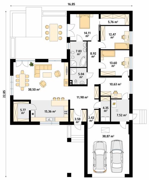 Projekt domu Ambrozja 17 - rzut parteru, dom liczy 4 pokoje, 2 łazienki i wc