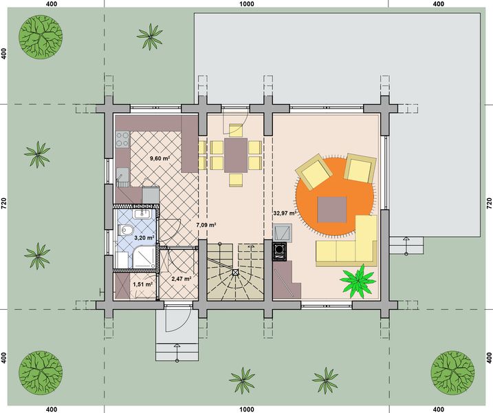 Projekt domu L-116 X - rzut parteru, dom liczy 3 pokoje, 2 łazienki i wc