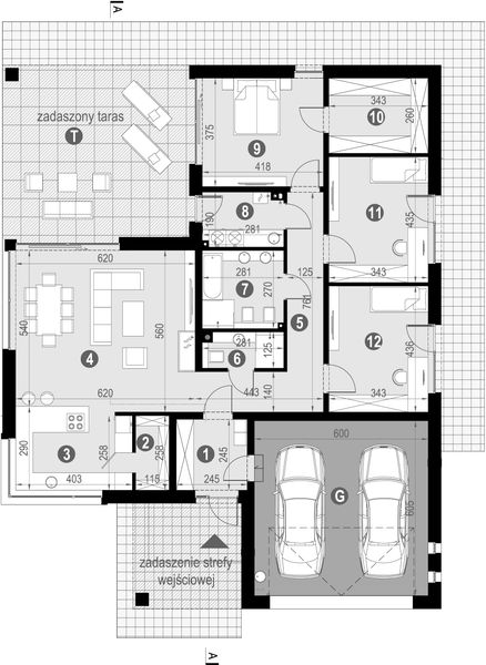 Projekt domu NewHouse 772 - rzut parteru, dom liczy 3 pokoje, 2 łazienki i wc