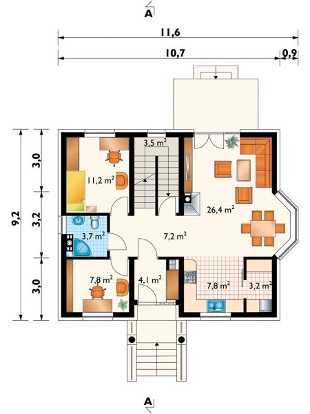 Projekt domu Sonia Midi Lux (989) - rzut parteru, dom liczy 5 pokoje, 2 łazienki i wc