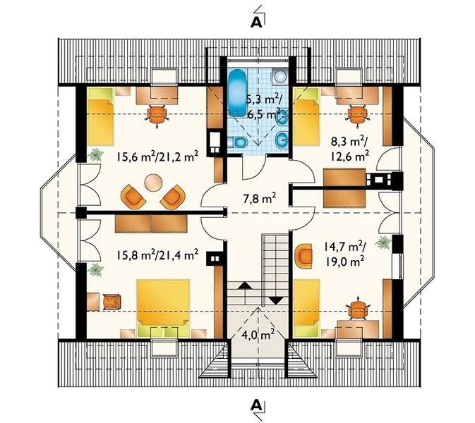 Projekt domu Saba Mała (938) - rzut poddasza, dom liczy 5 pokoje, 2 łazienki i wc
