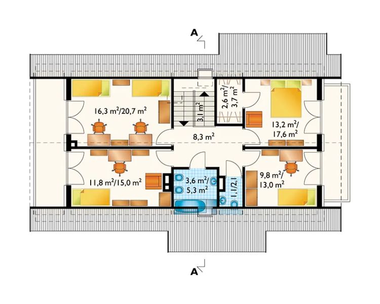 Projekt domu Malachit-2 (443) - rzut poddasza, dom liczy 5 pokoje, 3 łazienki i wc