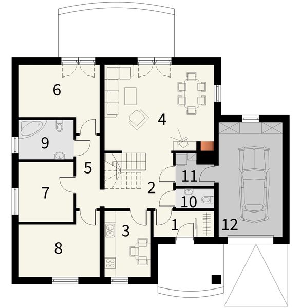 Parter projektu Kwarc z garażem 1 stanowiskowym