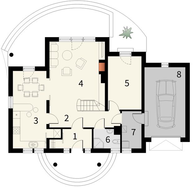 Parter projektu Weda z garażem 1 stanowiskowym
