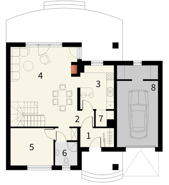 Parter projektu Limba z garażem 1 stanowiskowym