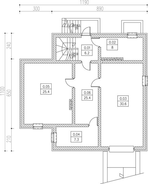 Projekt domu Hry - rzut piwnicy, dom liczy 4 pokoje, 2 łazienki i wc