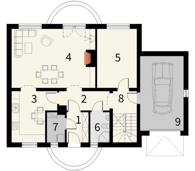 Parter projektu Talizman z garażem 1 stanowiskowym