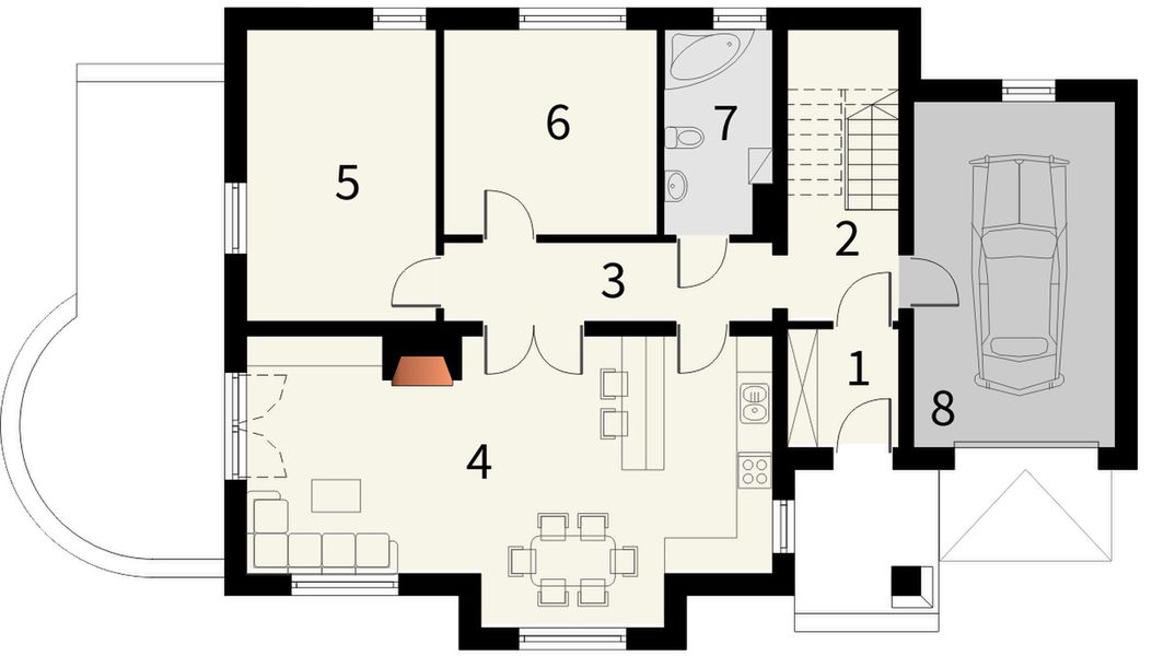 Parter projektu Akwamaryn z garażem 1 stanowiskowym