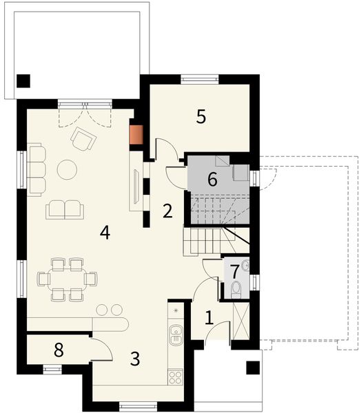 Parter projektu Opera z garażem jednostanowiskowym