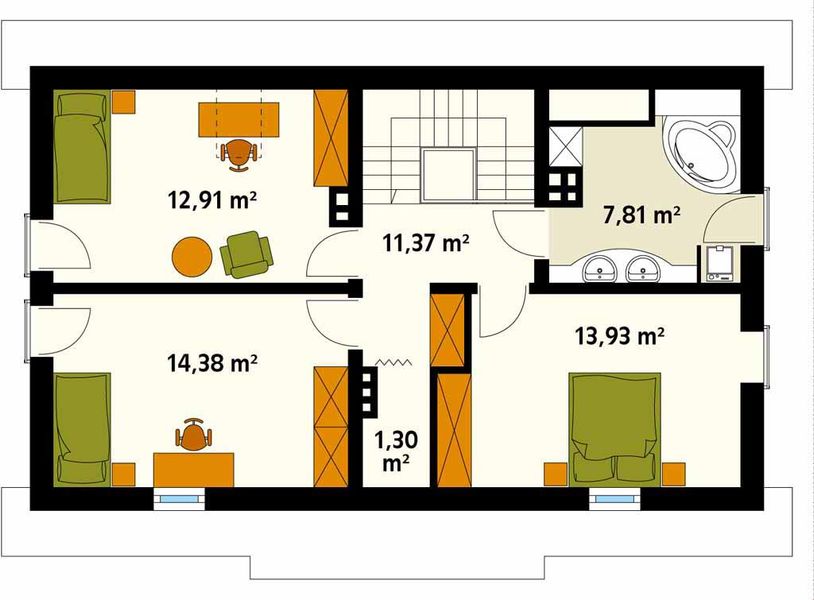 Projekt domu Magnolia 3 - rzut poddasza, dom liczy 3 pokoje, 2 łazienki i wc