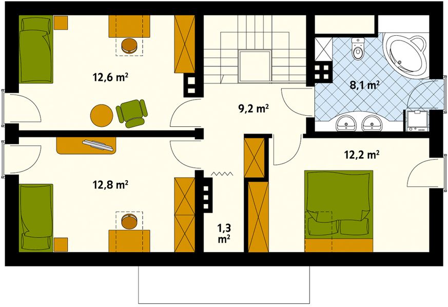 Projekt domu Magnolia - rzut poddasza, dom liczy 3 pokoje, 2 łazienki i wc