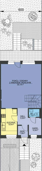 Projekt domu SP-0103 - rzut parteru, dom liczy 4 pokoje, 2 łazienki i wc