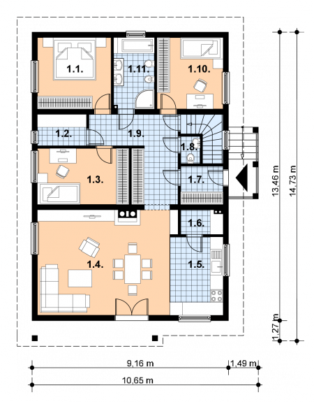 Parter projektu A-110 Dom kasztanowa z bali
