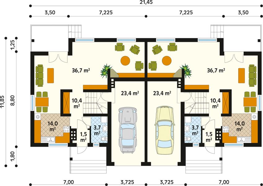 Parter projektu Duet 2 zabudowa bliźniacza, 2 segmenty