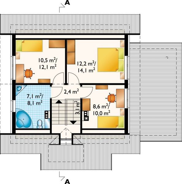 Projekt domu Krab (377) - rzut poddasza, dom liczy 4 pokoje, 2 łazienki i wc