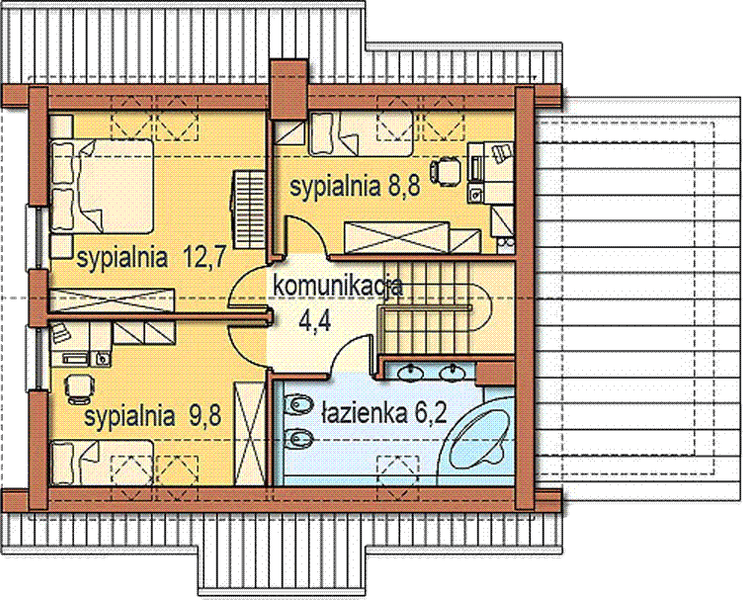 Projekt domu Mona z garażem - rzut poddasza, dom liczy 4 pokoje, 1 łazienki i wc
