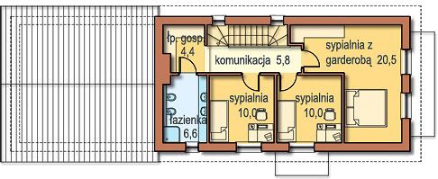 Projekt domu Magda - rzut 1 piętra, dom liczy 3 pokoje, 2 łazienki i wc
