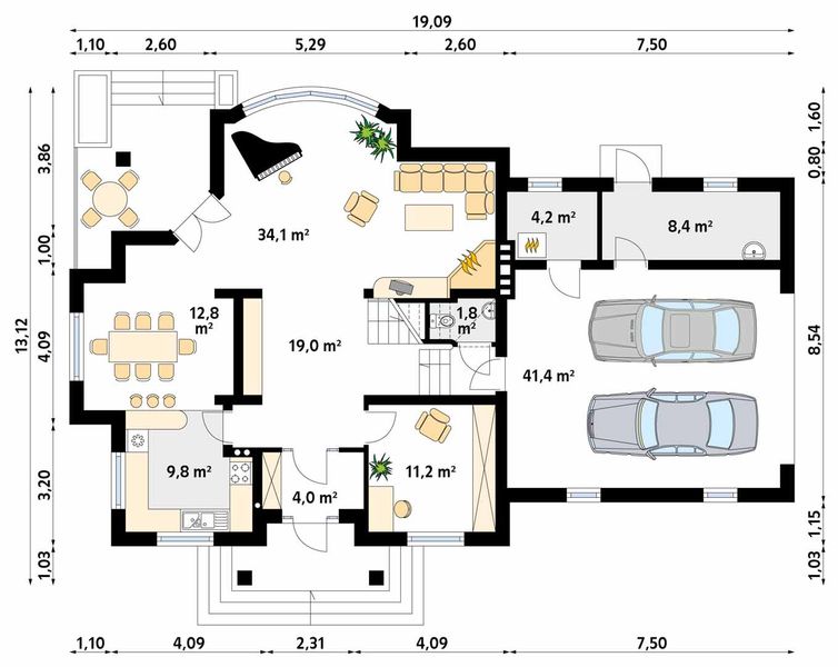 Projekt domu Bachus 6 - rzut parteru, dom liczy 4 pokoje, 2 łazienki i wc