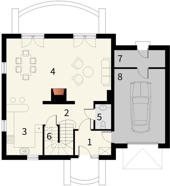 Parter projektu Willa z garażem 1 stanowiskowym