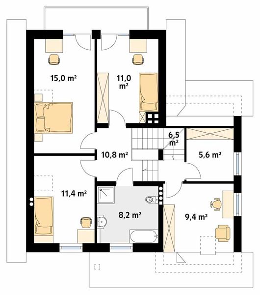 Projekt domu Piryt 3 - rzut poddasza, dom liczy 4 pokoje, 2 łazienki i wc