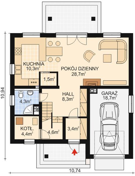 Projekt domu APS 073 NEW - rzut parteru, dom liczy 3 pokoje, 2 łazienki i wc