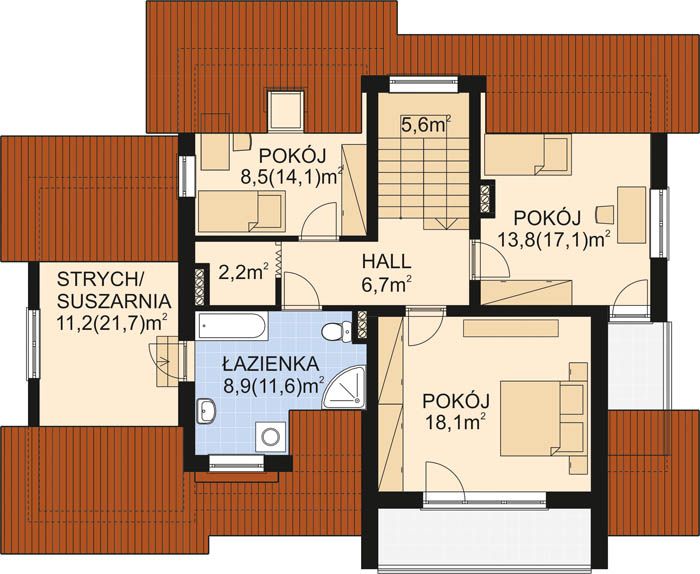 Projekt domu APS 076 - rzut poddasza, dom liczy 4 pokoje, 2 łazienki i wc