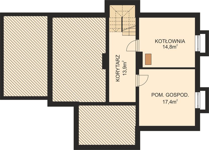 Projekt domu APS 038 - rzut piwnicy, dom liczy 5 pokoje, 2 łazienki i wc