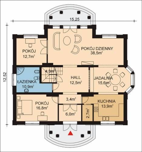 Projekt domu APS 048 - rzut parteru, dom liczy 6 pokoje, 2 łazienki i wc