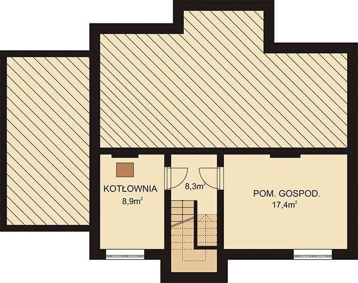 Projekt domu APS 008 + G - rzut piwnicy, dom liczy 5 pokoje, 2 łazienki i wc