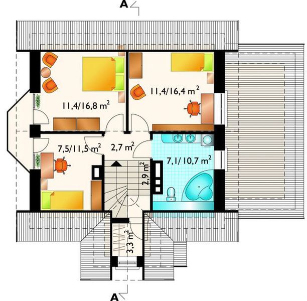 Poddasze projektu Mały Krab - murowana – ceramika