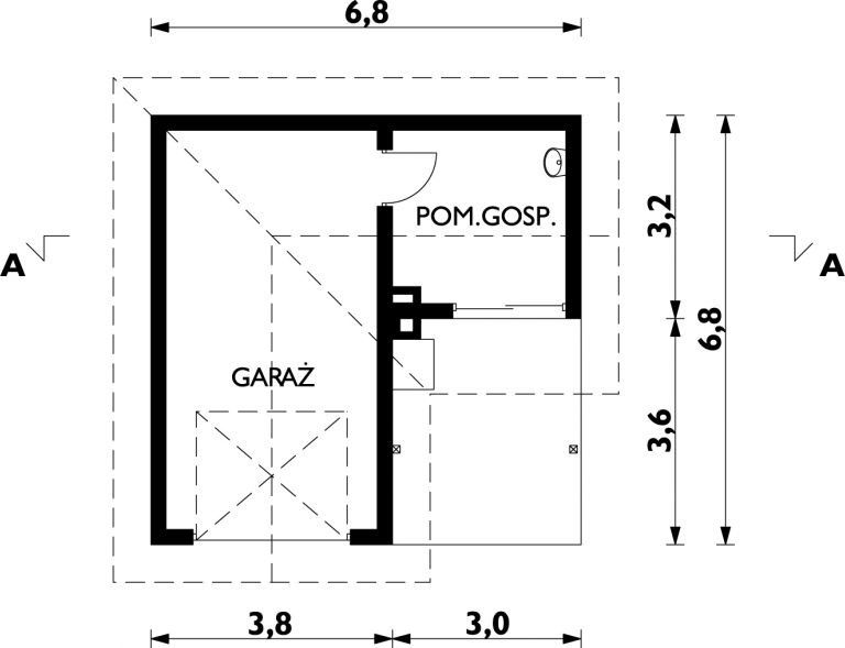 Projekt garażu 21 (225) - rzut parteru, dom liczy 0 pokoje, 0 łazienki i wc