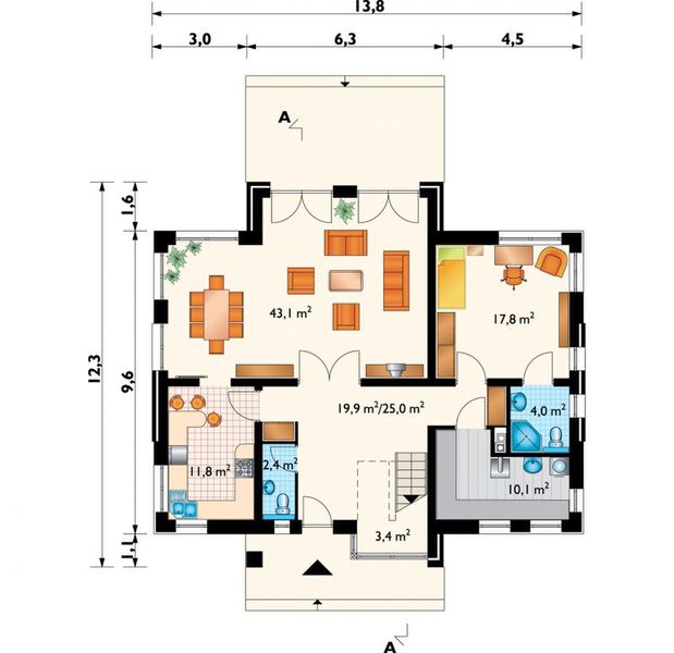 Parter projektu Vilmar - murowana - beton komórkowy